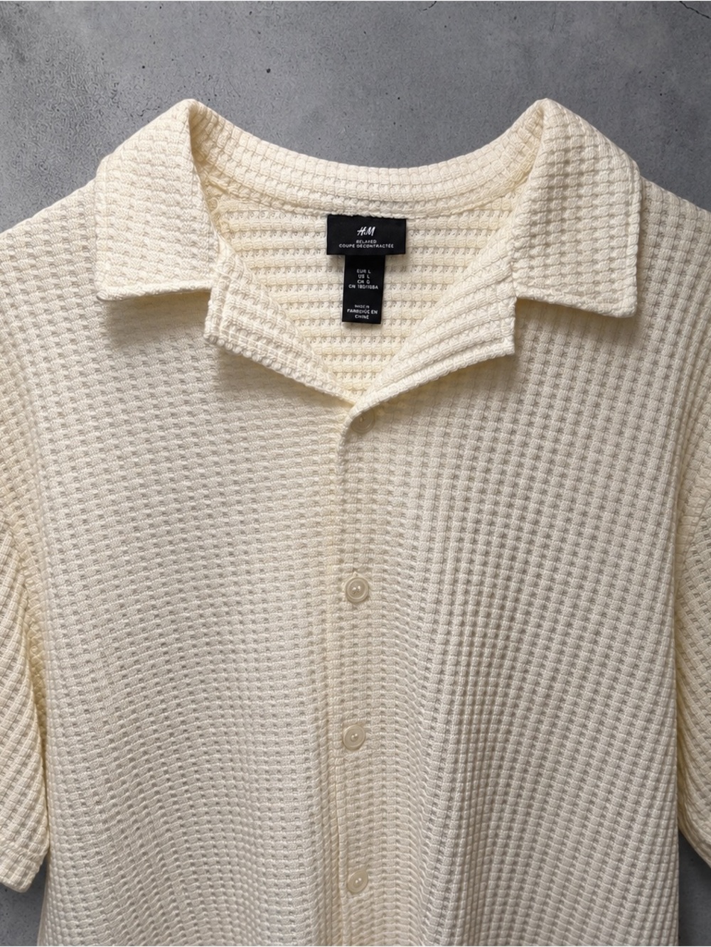 Men's Cream Waffle-Knit Resort Short Sleeve Button Cardigan